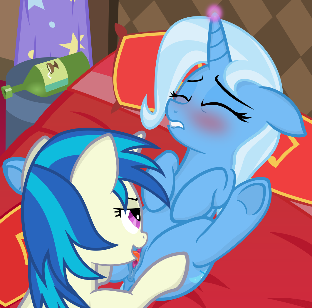 20pixels 2girls anus ass bed blush closed_eyes cunnilingus cutie_mark drunk equine female friendship_is_magic horn horse licking lying my_little_pony on_back open_mouth oral oral_sex pillow pony purple_eyes pussy pussy_juice smile spread_legs tongue trixie_lulamoon unicorn vinyl_scratch_(mlp) wine wine_bottle yuri