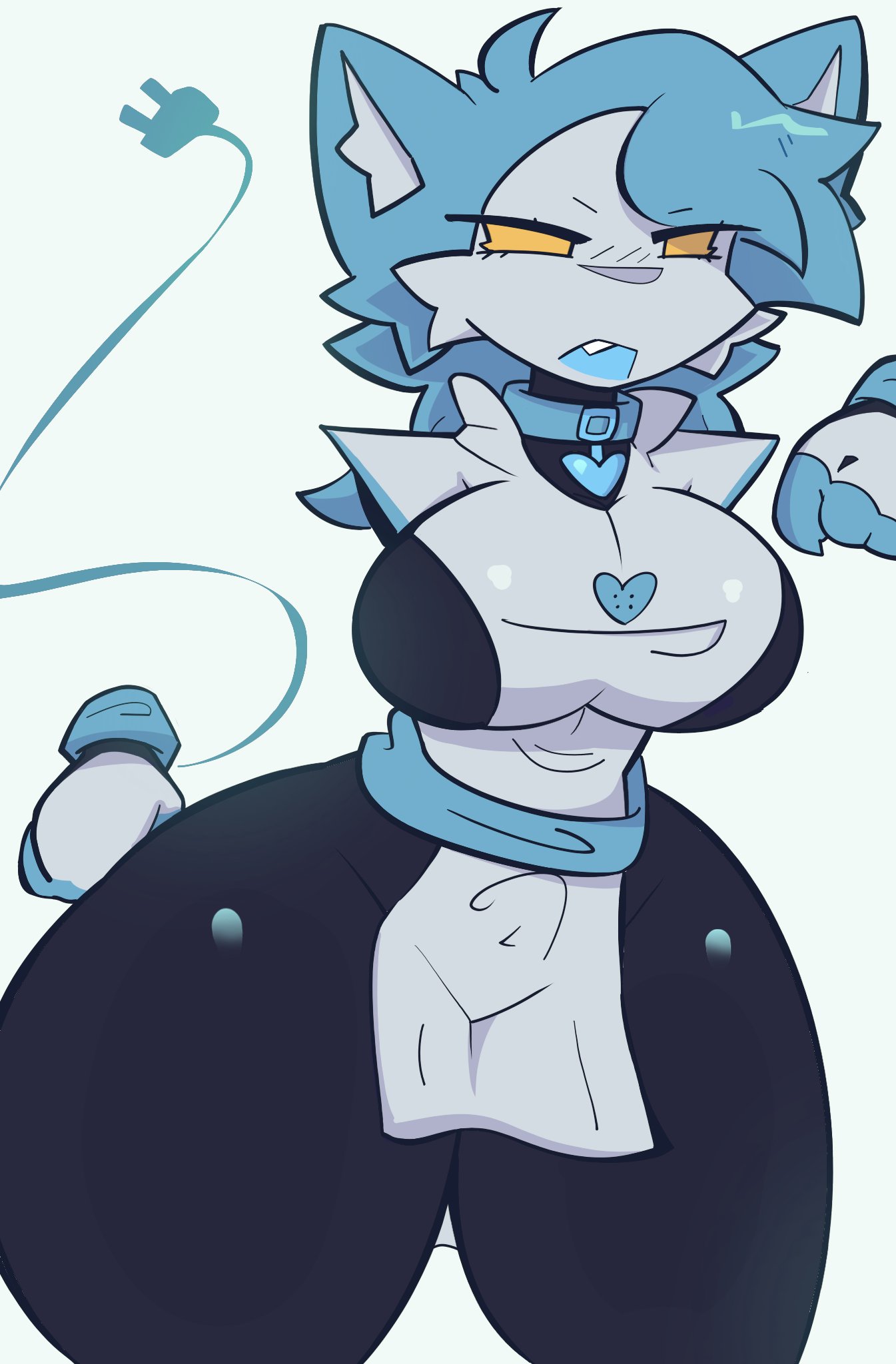 anthro, big breasts, big hips, deltarune, female only, huge hips, merricuwu, robot, tagme, tasque manager (deltarune)