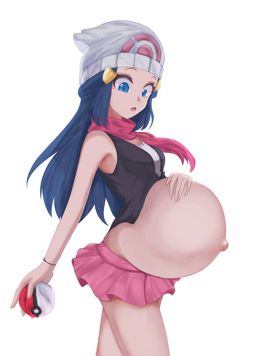 aged up, aged up character, aged up female, blue eyes, blue eyes female, blue hair, blue hair female, dawn (pokemon), enjoying pregnancy, hat, pink skirt, pokegirl, pokemon, pokemon dppt, pokemon protagonist, pregnancy, pregnant, pregnant belly, pregnant female, pregnant focus, super belly