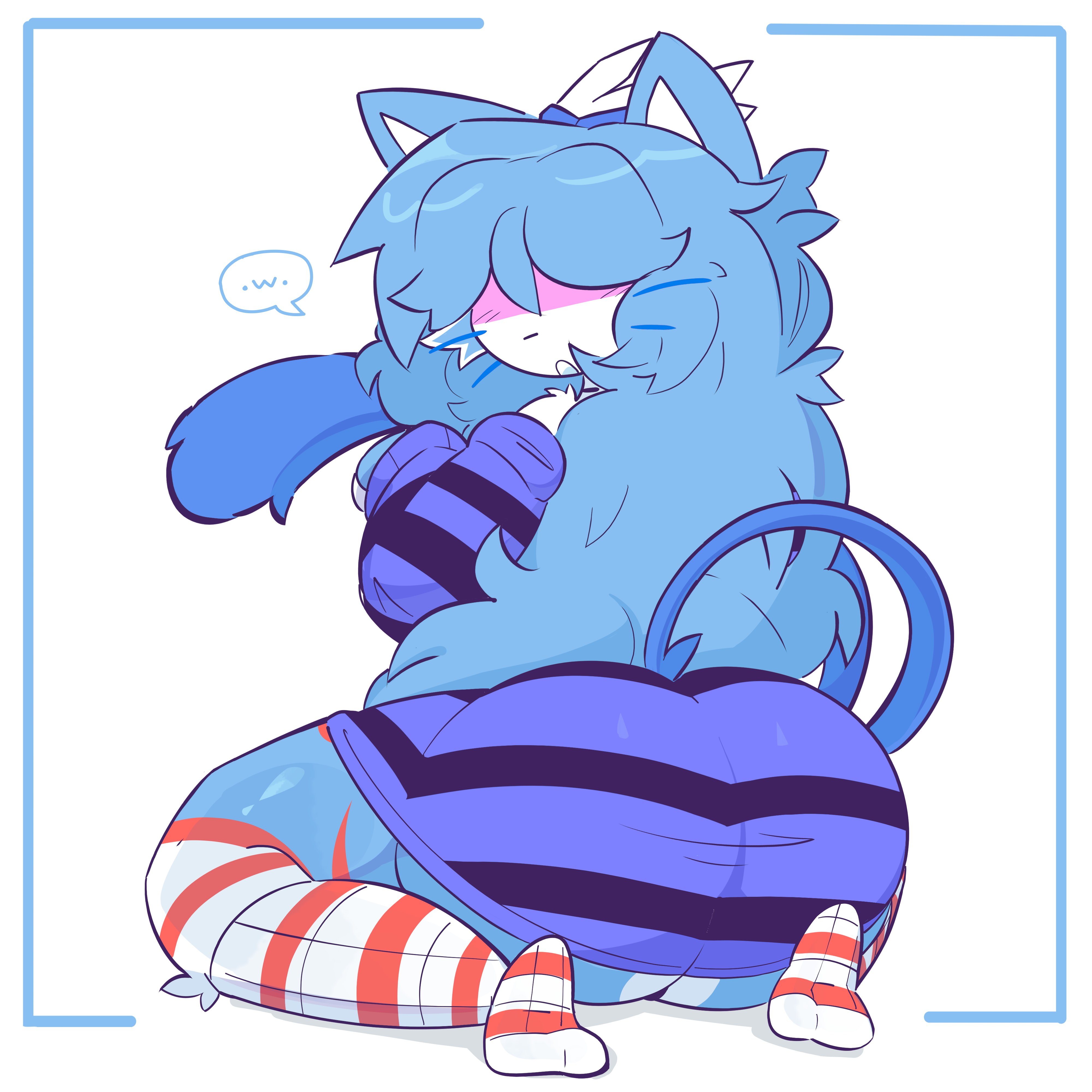 anthro, cat ears, cat tail, catgirl, fat ass, female, female only, hair covering eye, huge ass, merricuwu, oc, roblox, robloxian, shy, source request, thighhighs