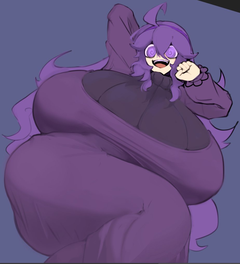 1girl, 2d, 2d (artwork), af42nd, artform42nd, clothed, female, female only, hex maniac, huge breasts, hyper, hyper breasts, purple hair, thick thighs