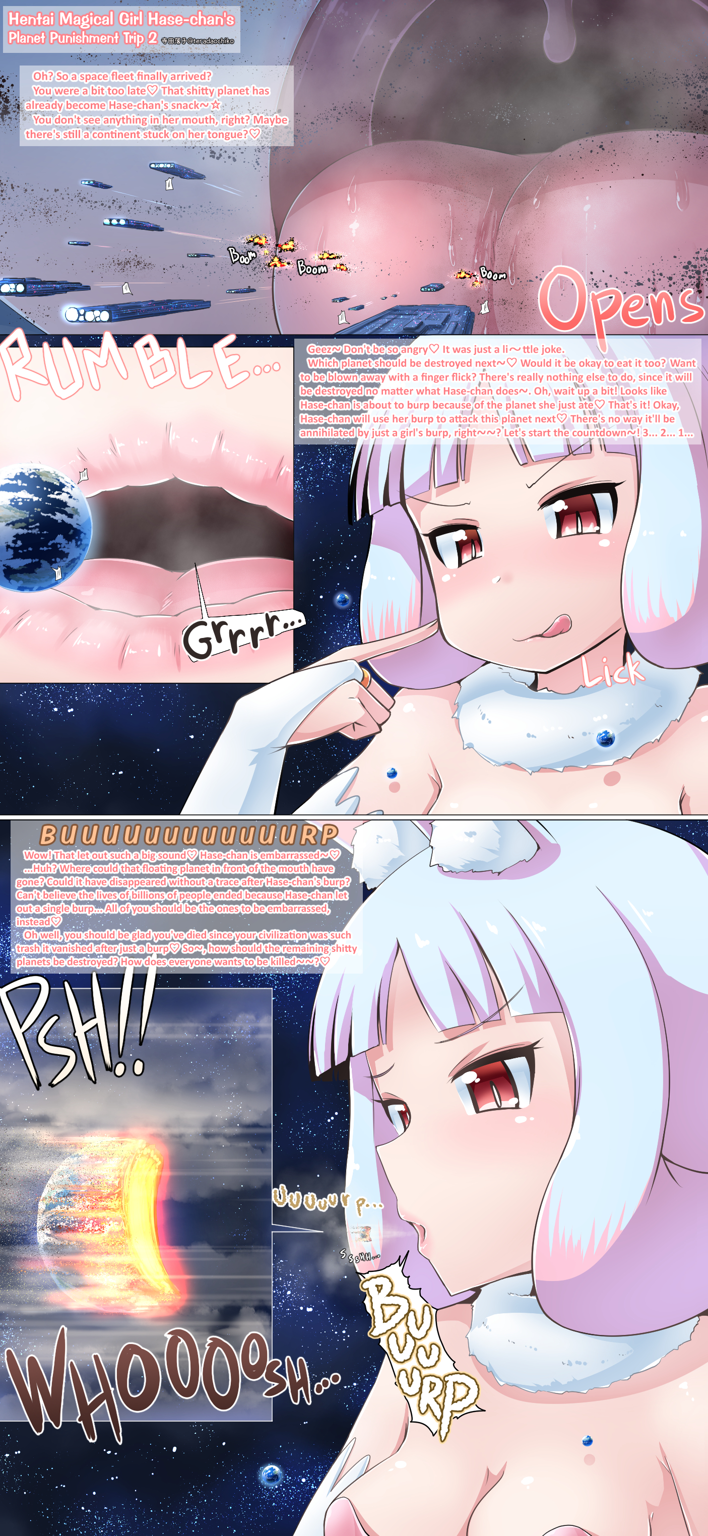 burp, burping, earth, female, female only, giantess, giantess vore, lips, loud burp, macro, ochiko terada, planetary destruction, planetary macro, planetary vore, space, tongue, vore