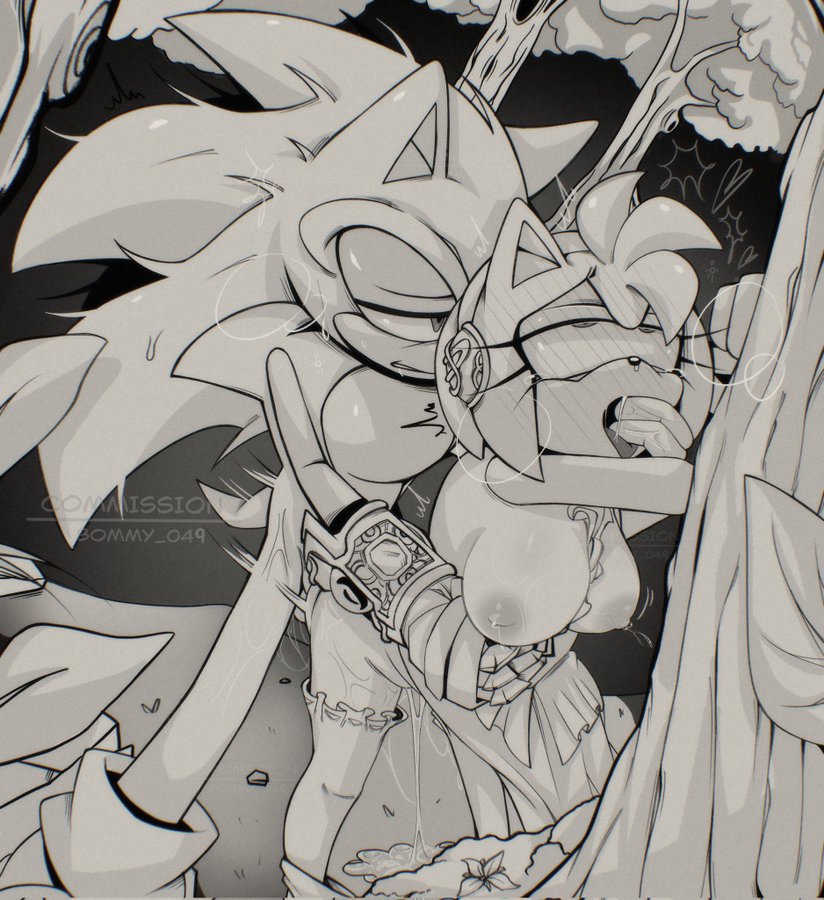 1boy, 1girls, against surface, against tree, amy rose, anthro, anthro female, anthro male, anthro male on anthro female, anthro on anthro, anthro only, anthro penetrated, anthro penetrating, anthro penetrating anthro, black and white, bommy 049, commission, female, fingers, fingers in mouth, fucked from behind, fucked silly, gloves, hand on stomach, hedgehog, hedgehog boy, hedgehog ears, hedgehog girl, hedgehog humanoid, hedgehog tail, male, male penetrating, male penetrating female, male/female, mobian, mobian (species), mobian hedgehog, nimue (sonic), open mouth, outdoor nudity, outdoor sex, outdoors, outdoors sex, outside, outside nudity, outside sex, penetration, penetration from behind, quills, sega, sonic (series), sonic the hedgehog, sonic the hedgehog (series), standing, standing sex, tree, trees