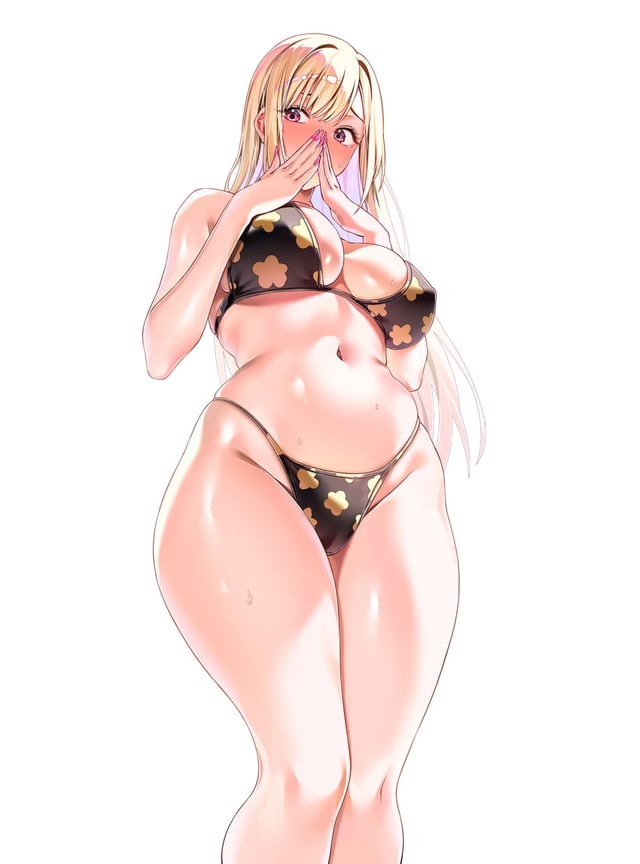 1girls, bikini, blonde female, blonde hair, female, female only, gyaru, kitagawa marin, large breasts, long hair, long hair female, marin kitagawa, my dress up darling, simple background, solo, sono bisque doll wa koi wo suru, strip game, tagme, tagme (artist), teenage breasts, teenage female, teenager, white background