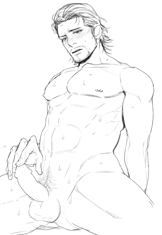 1boy dojima_daigo erection facial_hair male male_focus male_only male_solo muscle nude penis ryuu_ga_gotoku solo sweat tagme yaoi