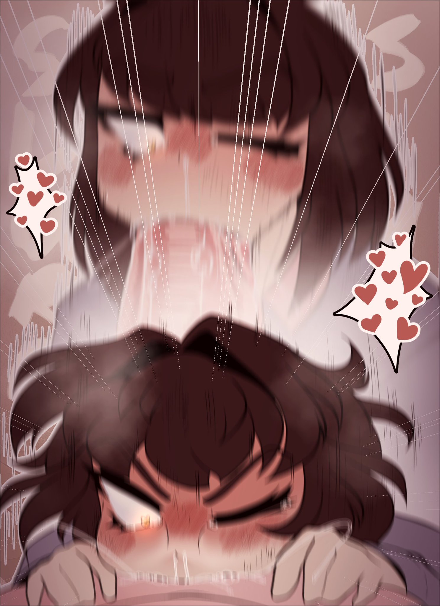 1boy, 1futa, big penis, breasts, chara, darky, darkynsfw, deep blowjob, deep penetration, deepthroat, erection, female, female chara, frisk, futa on male, futanari, hearts around head, huge cock, human, intense sex, intersex, large penis, light skin, light-skinned futa, light-skinned male, long penis, love, male, male chara, male frisk, male sucking futa, motion blur, nude, penis, sucking penis, throat fuck, undertale, undertale (series), white body