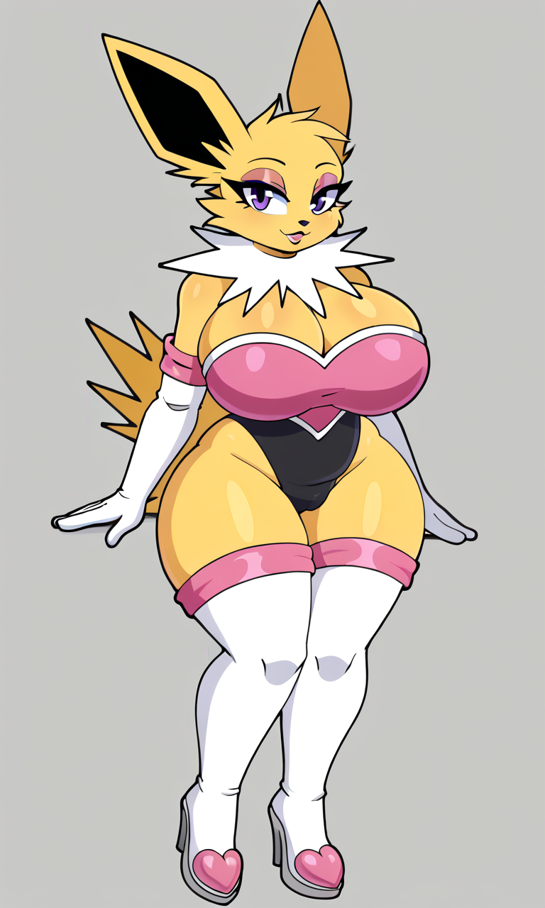 ai_generated big_breasts eeveelution female female_only jolteon looking_at_viewer pixai pokemon pokemon_(species) rouge_the_bat_(cosplay) wide_hips