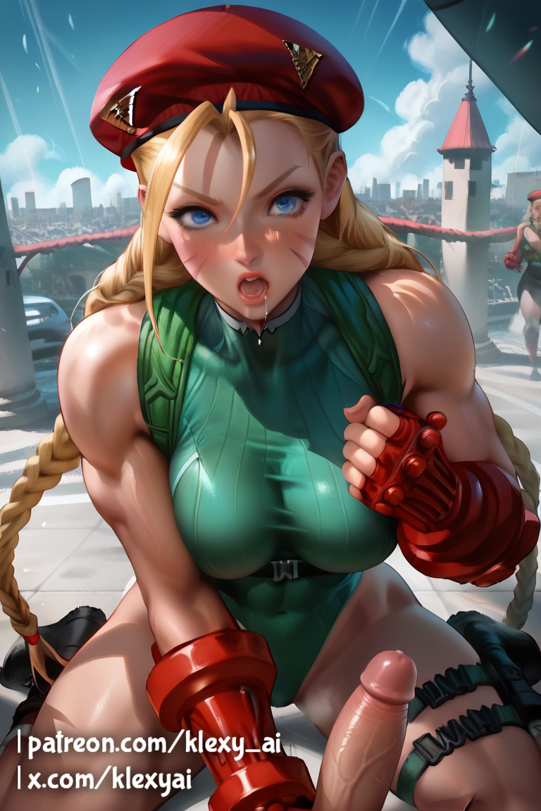 ai_generated big_breasts big_penis blonde_female blonde_hair blonde_hair_female blue_eyes blush blush breasts cammy_white clenched_hand clothed clothed_female clothing drool drool_on_face drool_string drooling fingerless_gloves fully_clothed fully_clothed_female gauntlet gauntlets gloves handjob harness hourglass_figure hourglass_figured_female huge_breasts huge_cock huge_cock klexyai leg_markings leg_strap long_hair looking_up muscular muscular_female on_knees open_mouth open_mouth patreon patreon_username penetration ponytail ponytails public public_nudity scar scar_on_face scared scared_face scars street_fighter thick_thighs voluptuous voluptuous_female