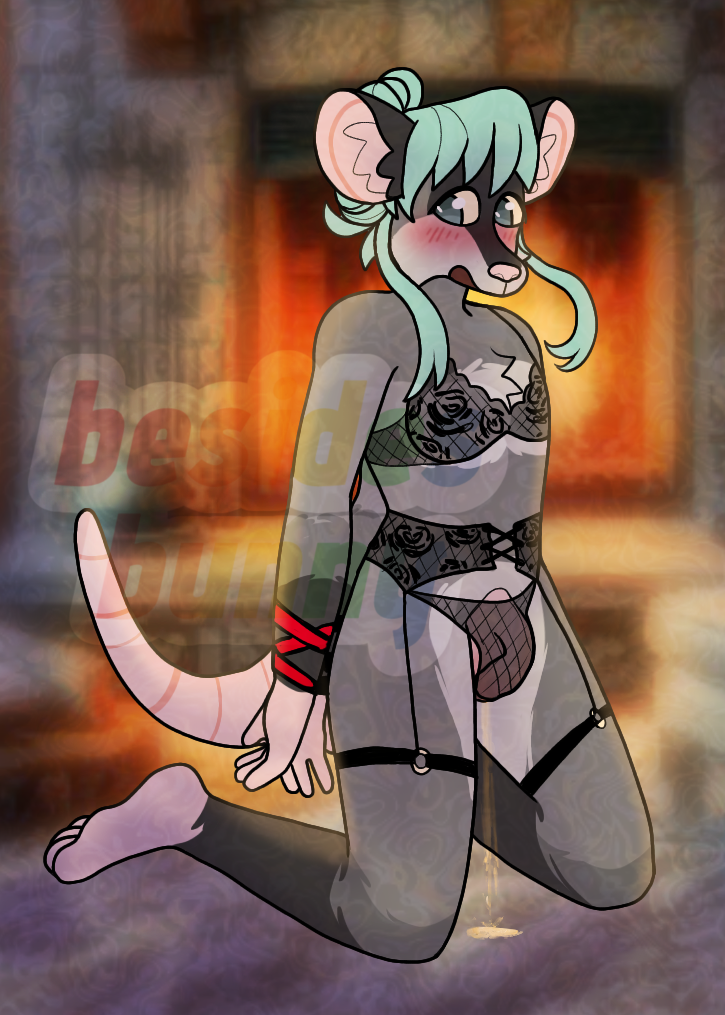 american_opossum anthro besidesbunny biped blue_eyes blue_hair blush bodily_fluids bondage bondage bottomwear bound bra bulge clothed clothing crossdressing desperation digital_drawing_(artwork) digital_media_(artwork) erection femboy fire fireplace fur genital_fluids genitals grey_body grey_fur hair inside lingerie long_hair male mammal marsupial open_mouth peeing penis puddle restraints rope rope_bondage simple_background solo submissive tail theo_(besidesbunny) thong topwear underwear urine urine_on_ground urine_pool watersports wetting