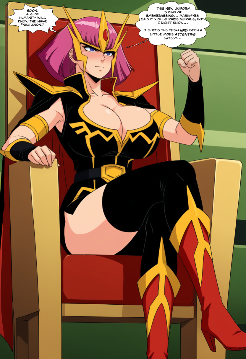 1girls ai_generated ambrose blush bridal_gauntlets cleavage crossed_legs crown curvaceous gundam gundam_zz haman_karn high_heel_boots huge_breasts military_uniform miniskirt pink_hair purple_eyes self_upload short_hair sitting spaceship stable_diffusion thick_thighs thighhighs throne