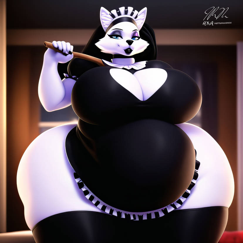 2023 ai ai_generated anthro ass belly big_belly big_breasts big_butt bra breast breeches chubby chubby_female female gray_wolf looking_at_viewer maid mommy overweight overweight_female slightly_chubby slightly_chubby_female wife wolf