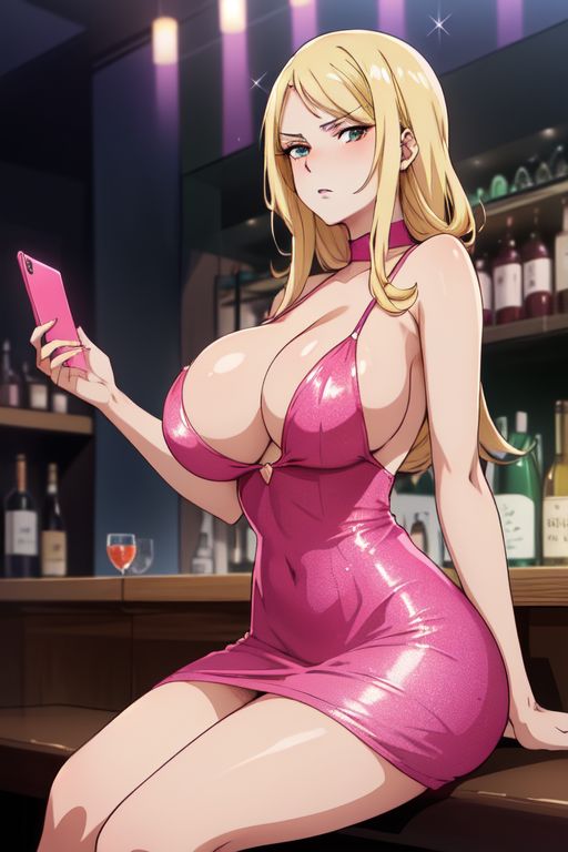 ai_generated big_breasts bitch blonde_female blonde_hair blonde_hair_female drunk giant_breasts huge_breasts large_breasts pink pink_dress rich rich_bitch rich_girl