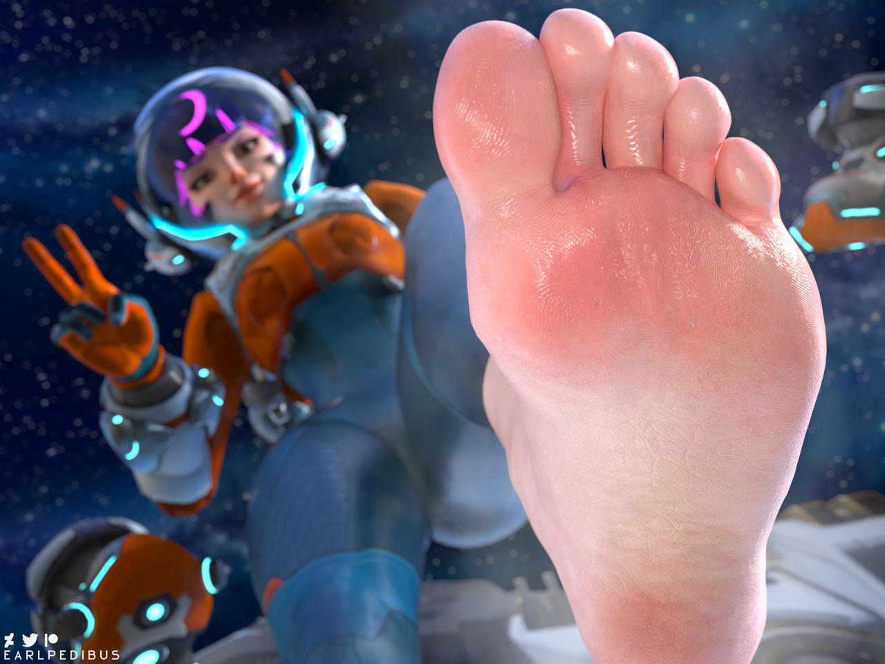 3d asian asian_female barefoot earlpedibus feet female foot_fetish foot_focus juno_(overwatch) overwatch overwatch_2 soles sweaty_feet vietnamese