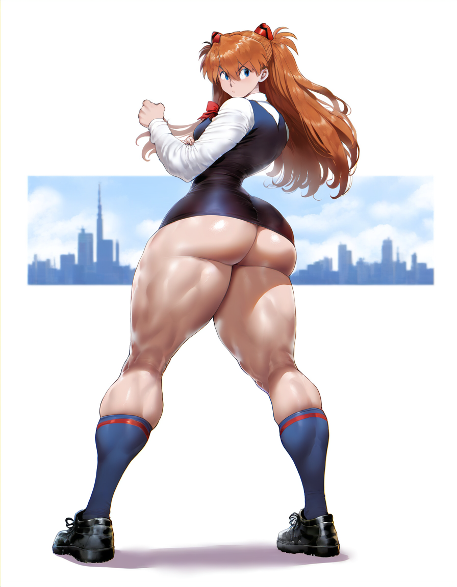 1female 1girls 1woman ai_generated ass asuka_langley_sohryu big_calves female female female girl kneepits looking_back narrow_waist neon_genesis_evangelion orange_hair red_hair skindentation solo tagme thick_calves thick_thighs unknown_artist