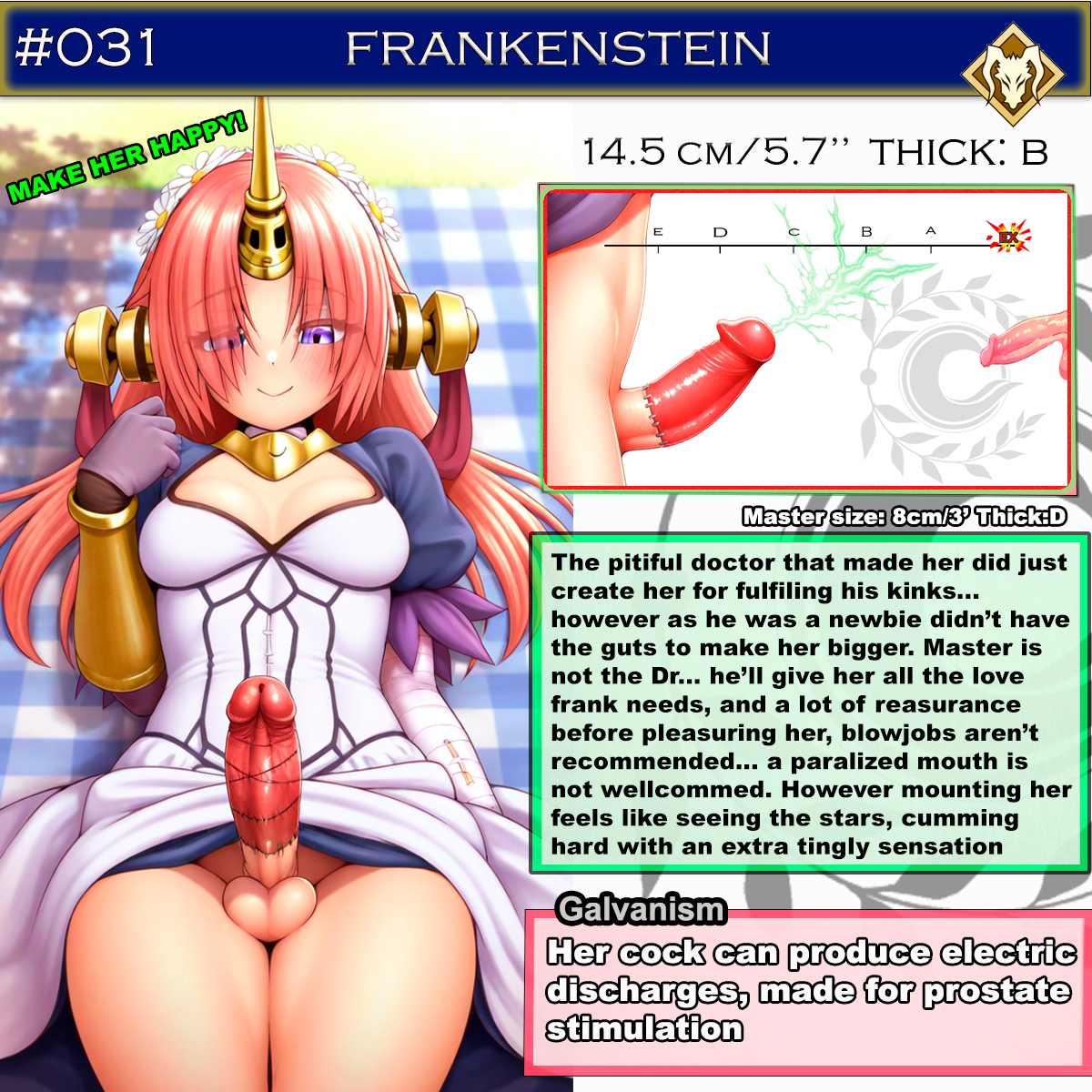 1futa, ai generated, breasts, character sheet, dirty talk, fate (series), fate/apocrypha, fate/grand order, frankenstein (fate), futa only, futanari, intersex, light skin, light-skinned futa, measurements, medium breasts, multiple penises, penis, penis size difference, red hair, red penis, sasakiwiwi, size comparison, small penis, solo, stitched, text, uncensored