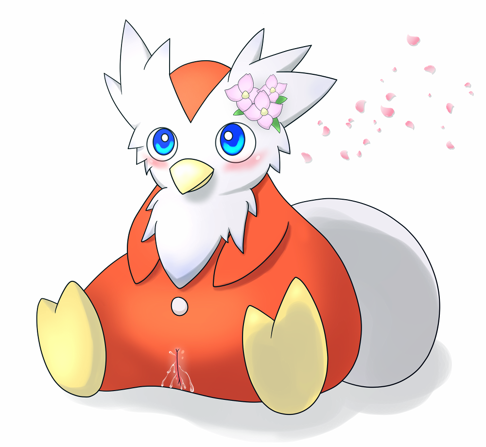 avian barefoot beak bird blue_eyes blush cute delibird female flower juice kento0 nintendo nude orgasm plain_background plant pokemon pussy_juice shadow shiny sitting solo video_games white_background white_fur