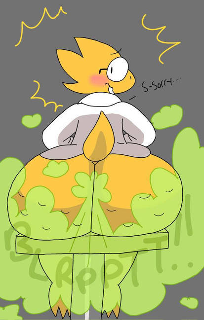 alphys ass blush embarrassed fart fart_cloud fart_fetish fat_ass looking_back rear_view reptile sitting undertale