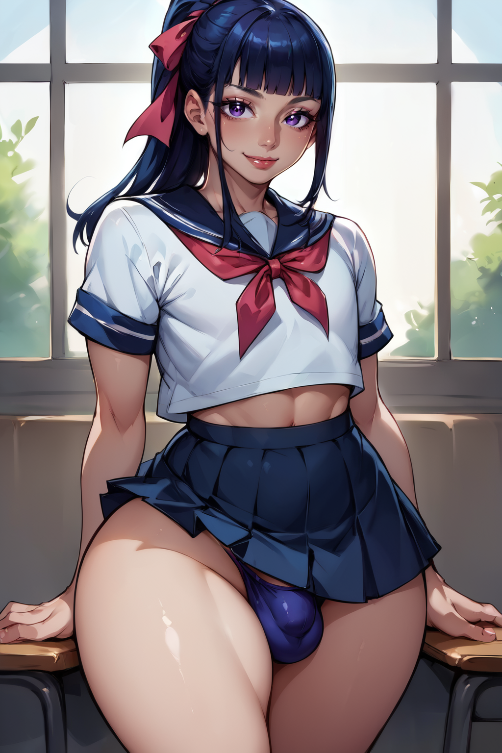 1femboy ai_generated anus ass ass_focus big_ass clothing femboy femboy_only kikunojo male male_only one_piece school_uniform thick_ass thicknesslord