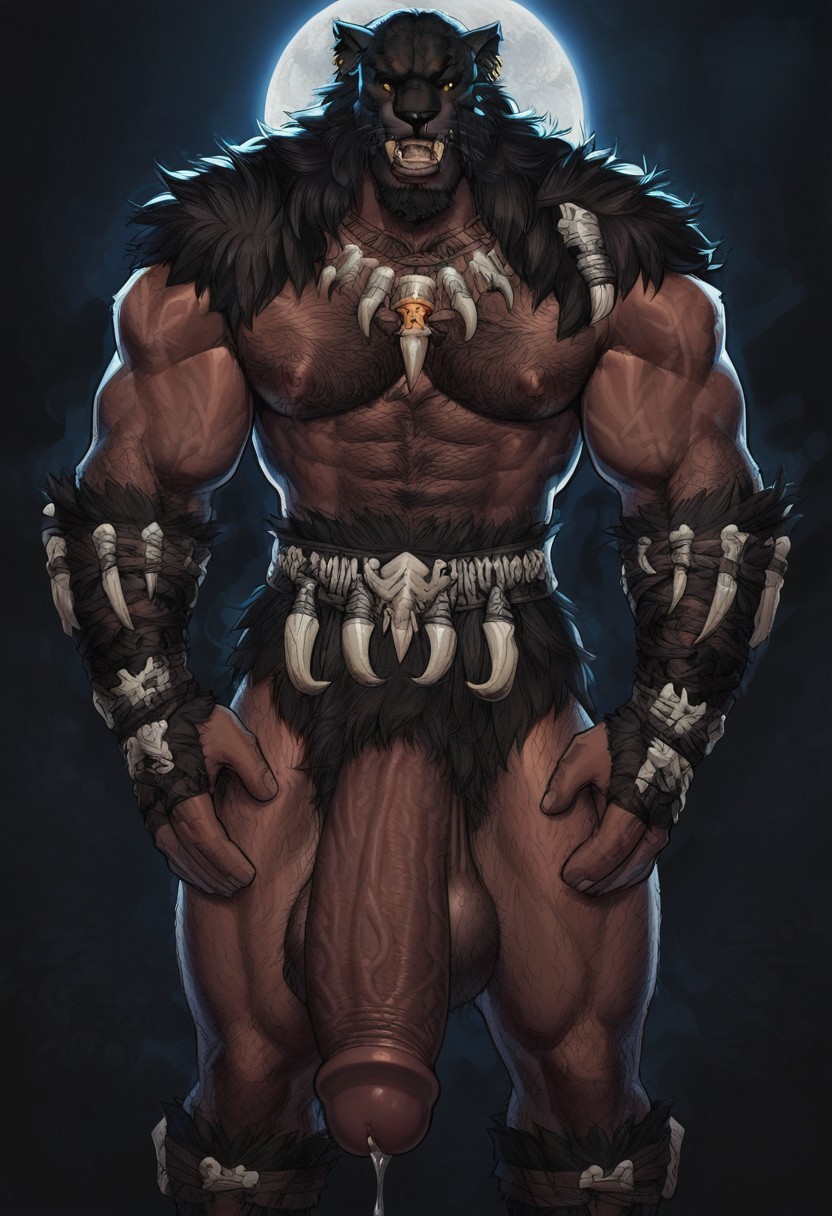 ai_generated big_penis black_panther black_panther_(marvel_rivals) brown-skinned_male brown_body brown_hands brown_legs brown_penis brown_skin dark-skinned_male dripping_precum male_only marvel_rivals precum