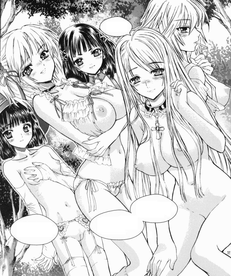 5girls akashiya_moka female female_only kurono_kurumu monochrome rosario+vampire rosario_(object) sendo_yukari shirayuki_mizore toujou_ruby uncensored