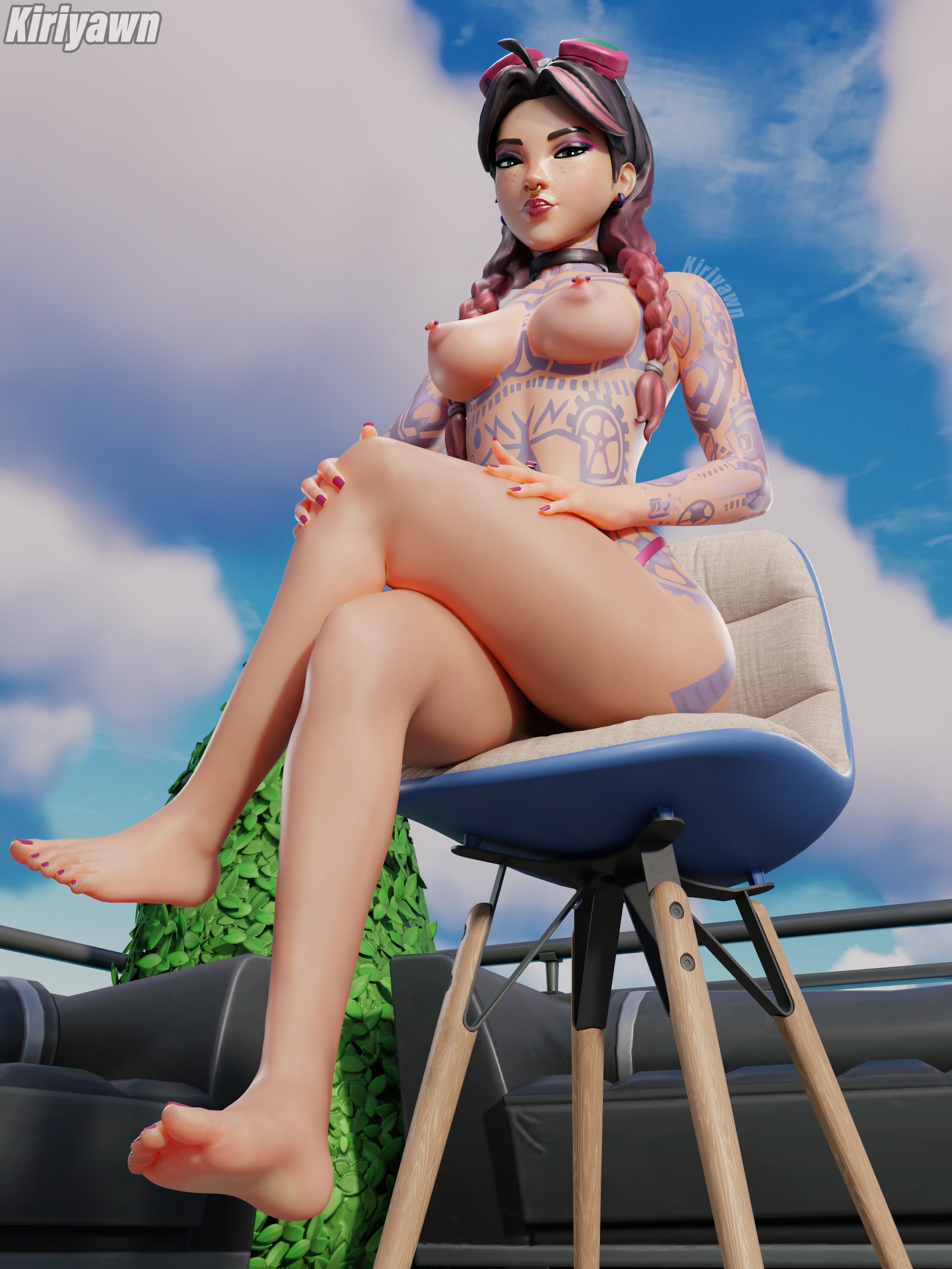 1080p, 1girls, 2025, 3d, 3d (artwork), areolae, beach jules, blender, breasts, curvaceous, curvaceous female, curvaceous figure, curvy, curvy body, curvy figure, curvy hips, epic games, feet, female, female focus, female only, fortnite, fortnite: battle royale, freckles, freckles on face, goggles, goggles on head, jules (fortnite), kiriyawn, light skin, light-skinned female, medium breasts, nipple piercing, nipples, nose piercing, nude, nude female, outdoors, outside, pierced nipples, pink hair, pose, posing, presenting, presenting breasts, showing off, sitting, soles, tattoo, tattoos, tattoos everywhere, thick thighs, twintails, two-tone hair