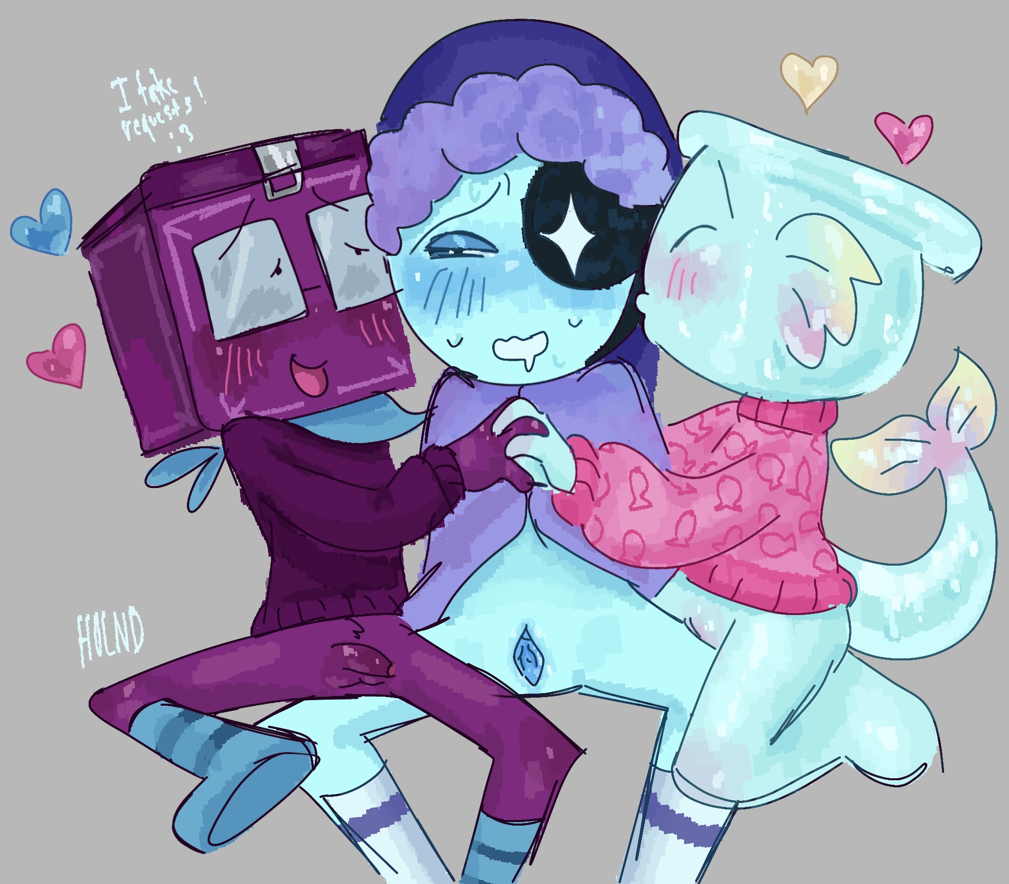 2cuntboys, 3boys, astro (dandy's world), blanket, boxten (dandy's world), boxten (dandys world), covering with blanket, cuntboy, cuntboy focus, cuntboy/male, dandy's world, dandys world, drool, drooling, finn (dandy's world), holding hands, holnd, intersex, kissing, kissing cheek, kneehighs, male, multiple boys, multiple cuntboys, multiple males, no pants, no sex, penis, penis out, prismatic pal finn, request, roblox, roblox game, sitting on knees, sitting on lap, sitting on thigh, socks, sweater, sweater only, threesome, wholesome