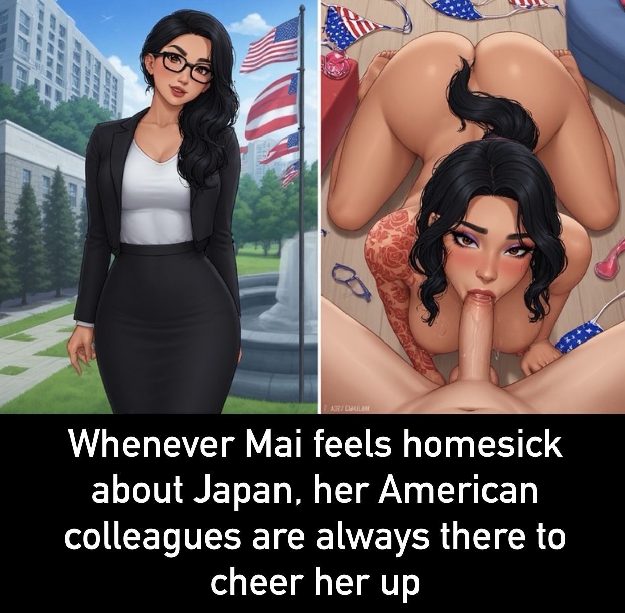 ai generated, america, american flag, american flag bikini, asian, asian female, before and after, black hair, bleached, blowjob, breasts, breasts out, business woman, caption, fat ass, fellatio, female, forced, forced exposure, forced oral, light skin, light-skinned female, light-skinned male, looking at viewer, male, male pov, milf, nude, oral, partial male, penis, petplay, pov, pov blowjob, pov male, raceplay, racism, racist, scared, sex, sex slave, slave, stripped naked, submissive, sucking penis, tagme, text, thin waist, transformation, wide hips