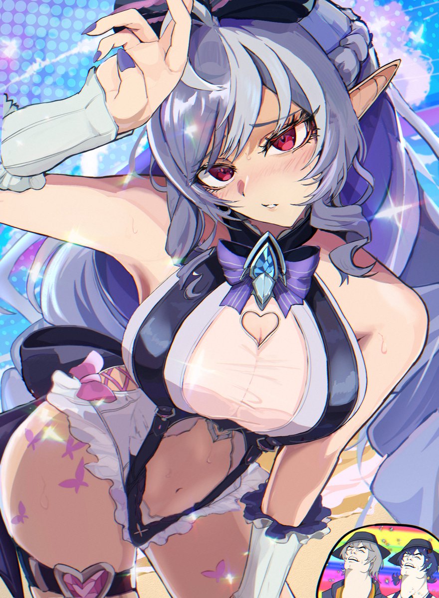 1boy, 1girls, 2girls, artist request, belle (summer skies) (zenless zone zero), belle (zenless zone zero), breasts, brother and sister, bucket hat, exposed breasts, female, grey hair, hoyoverse, legs, light purple hair, long hair, male, meme, mihoyo, official alternate costume, purple hair, red eyes, reference, short hair, swimsuit, tomu101010, vivian banshee, vivian banshee (iris of the shore), white swimsuit, wise (peaceful waves) (zenless zone zero), wise (zenless zone zero), zenless zone zero