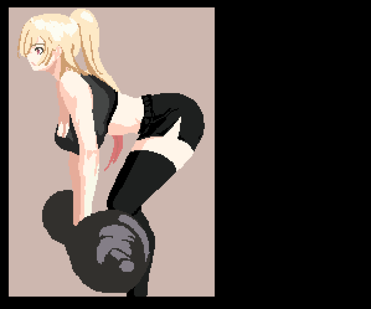 animated, ass expansion, bbw, belly expansion, big ass, big breasts, blonde hair, breast expansion, breasts, female, fully clothed, indulgences, pixel art, ponytail, rebecca (indulgences), tight clothing, weight gain, workout clothes