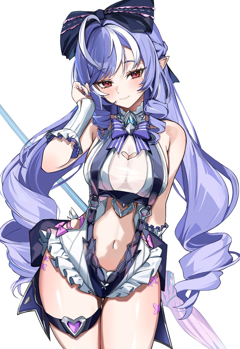 1girls, breasts, exposed breasts, female, hoyoverse, legs, long hair, mihoyo, nemu tamizzz, official alternate costume, purple hair, red eyes, swimsuit, vivian banshee, vivian banshee (iris of the shore), white swimsuit, zenless zone zero