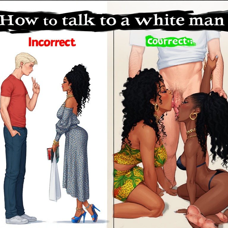 2025, 2d, ai assisted, ai generated, black hair, blowjob, bra, breasts, brown skin, caption, casual, curly hair, curvy, dark skin, dark-skinned female, domination caption, fellatio, female, femsub, functionally nude, human, light skin, light-skinned male, male, maledom, meme, mindless, obedient, oral, partially clothed, petite, public, raceplay, round ass, sex, side view, sideboob, stripping, submissive, tagme, text, underwear