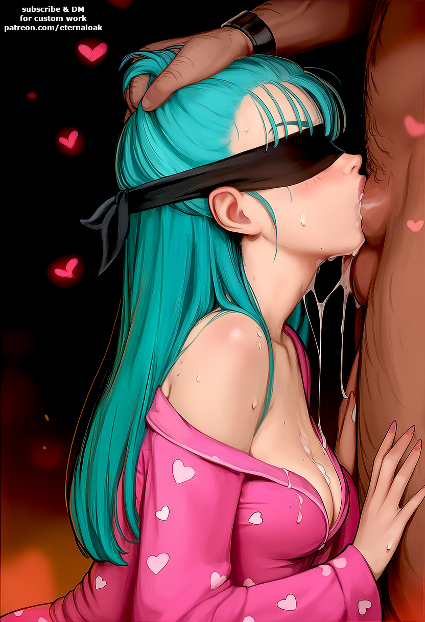 1boy, 1girls, adult and teenager, age difference, ai generated, all the way to the base, balls, balls deep, balls deep fellatio, big penis, blindfold, blowjob, blue hair, bulma (dragon ball), bulma briefs, cum, cum drip, cum dripping, cum dripping from mouth, cum in mouth, cum in throat, cum on chest, cum on face, cute, dark skin, dark-skinned male, deepthroat, dragon ball, dragon ball (classic), dragon ball super, dragon ball z, dripping cum, eternal oak, female, forced, forced oral, holding hair, holding head, interracial, male, messy, oral, pajamas, penis, petite, slim, teenager, throat bulge, throatpie