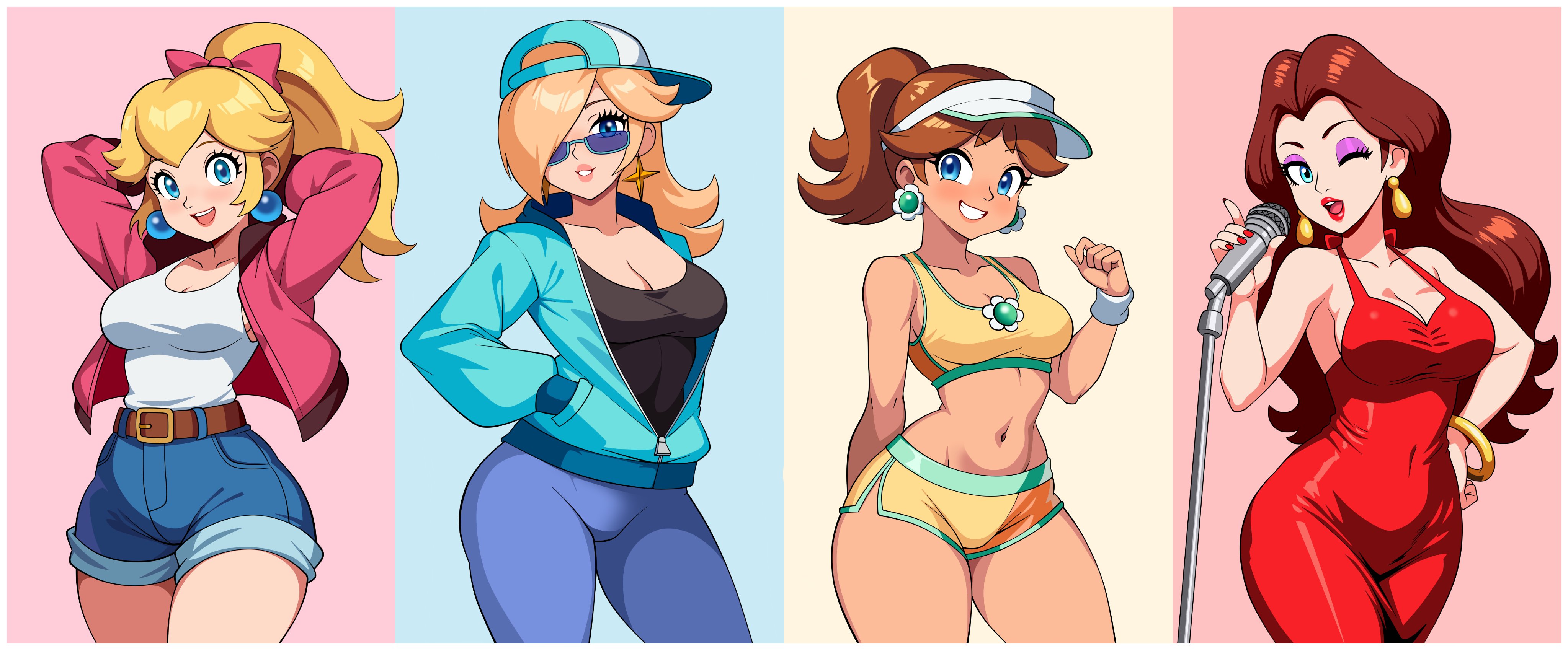 2d, female, light skin, looking at viewer, mario (series), mario kart, mario kart world, nintendo, pauline, princess daisy, princess peach, princess rosalina, tagme, woomy1010