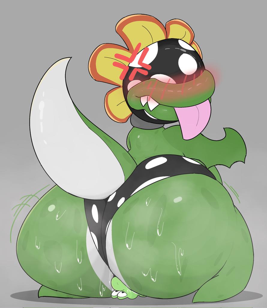 2d, alternate version at source, anger vein, ass, ass bigger than head, big ass, big butt, big lips no eyes, blush, buried in ass, dinosaur, face between cheeks, facesitting, fat ass, fat butt, flora fauna, green yoshi, huge ass, huge butt, huge lips, male, male only, male/male, mario (series), monster, motion lines, musk, musk clouds, musky, nintendo, nonhuman, petey piranha, short tail, simple background, sitting on face, sitting on person, size difference, sparkothefailure, swamp ass, sweat, sweaty, sweaty ass, tail, thick tail, tongue, tsundere, underwear, underwear only, yoshi