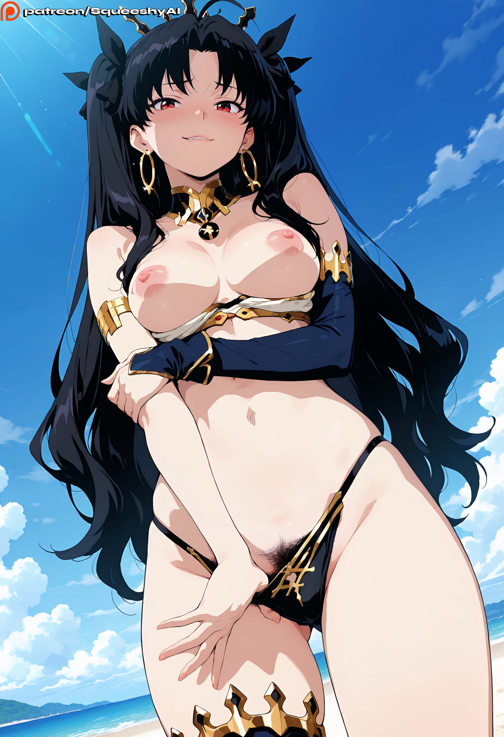 1girls, ai generated, beach, big ass, big breasts, bikini, breasts, busty, curvy, detailed background, fate (series), fate/grand order, fate/stay night, female, female only, heavy blush, huge breasts, ishtar (fate), looking pleasured, male/female, nipple slip, nipples, nude, open mouth, perky breasts, pleasure, presenting pussy, puffy nipples, pussy, solo, squeeshyai, standing, submissive, submissive face, thick, thighs, tohsaka rin, vagina, wide hips