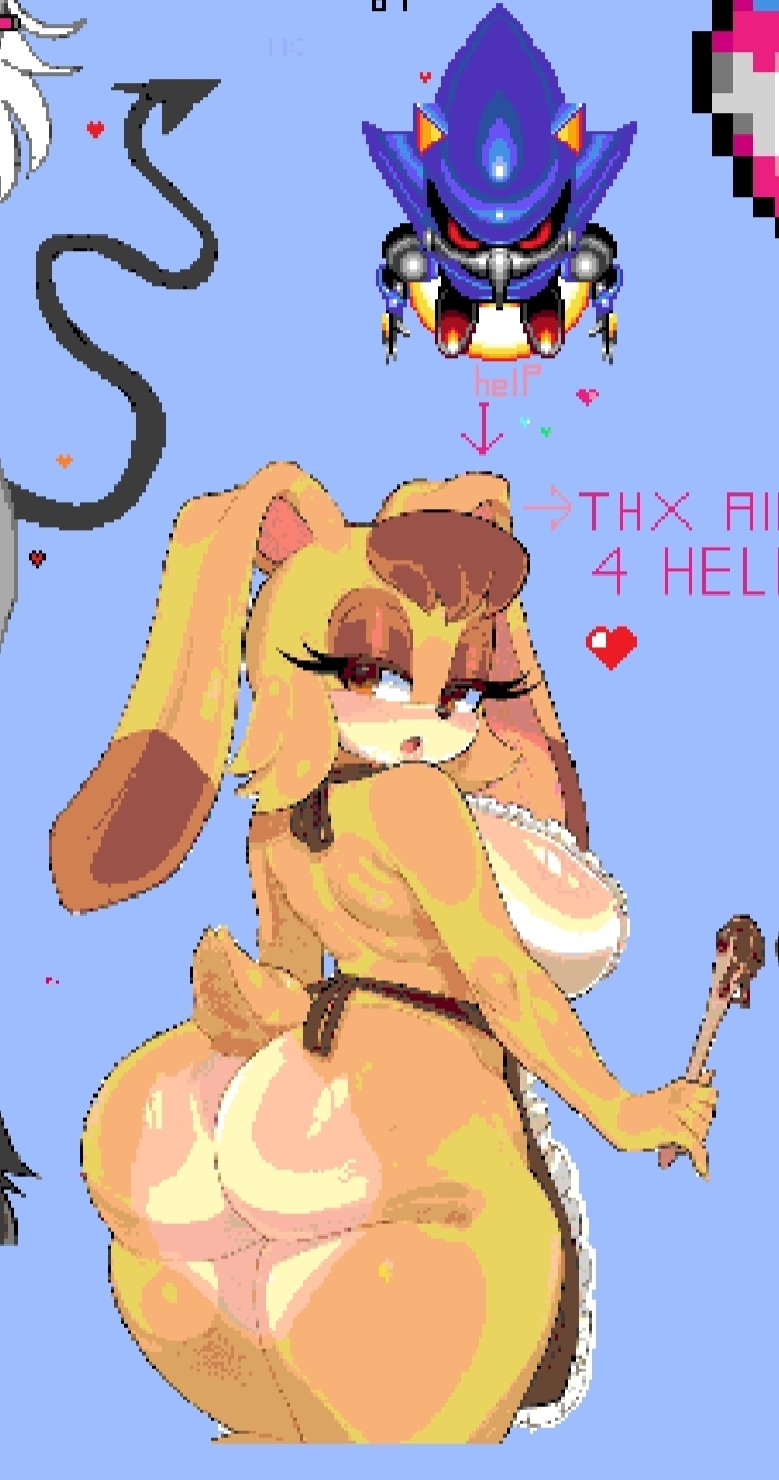big breasts, breasts, fat ass, female, metal sonic, pixel art, sega, sonic (series), sonic the hedgehog (series), vanilla the rabbit, wplace