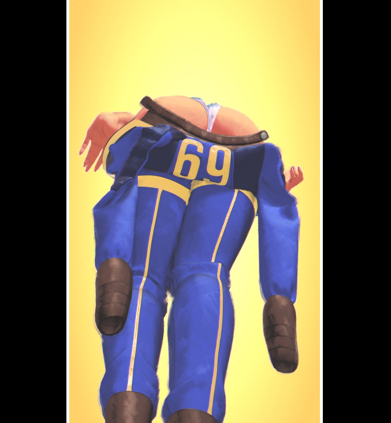 1950s, 50s, ass, ass focus, back view, big ass, bottom view, button, fallout, female, long legs, long nails, loose sleeves, metameta/metatwotimes, pillarboxed, pinup, solo female, tight clothing, undressing, vault girl, vault suit