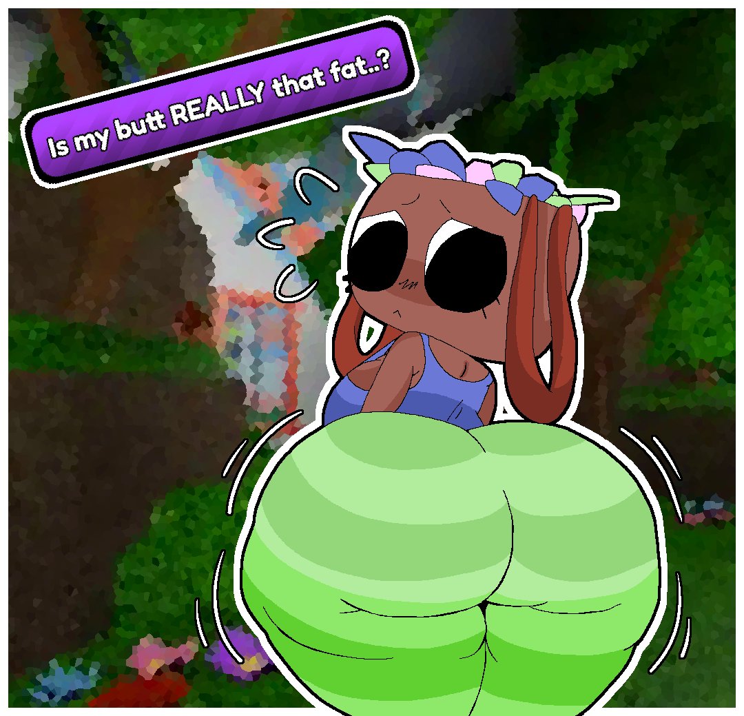 1girls, ass, bassie (dandy's world), big ass, big booty, booty, dandy's world, dandys world, fat ass, female, huge ass, looking at ass, looking at own ass, looking back, mysticalgarnet, roblox, roblox game, self-conscious, tagme, text, worried, worried expression
