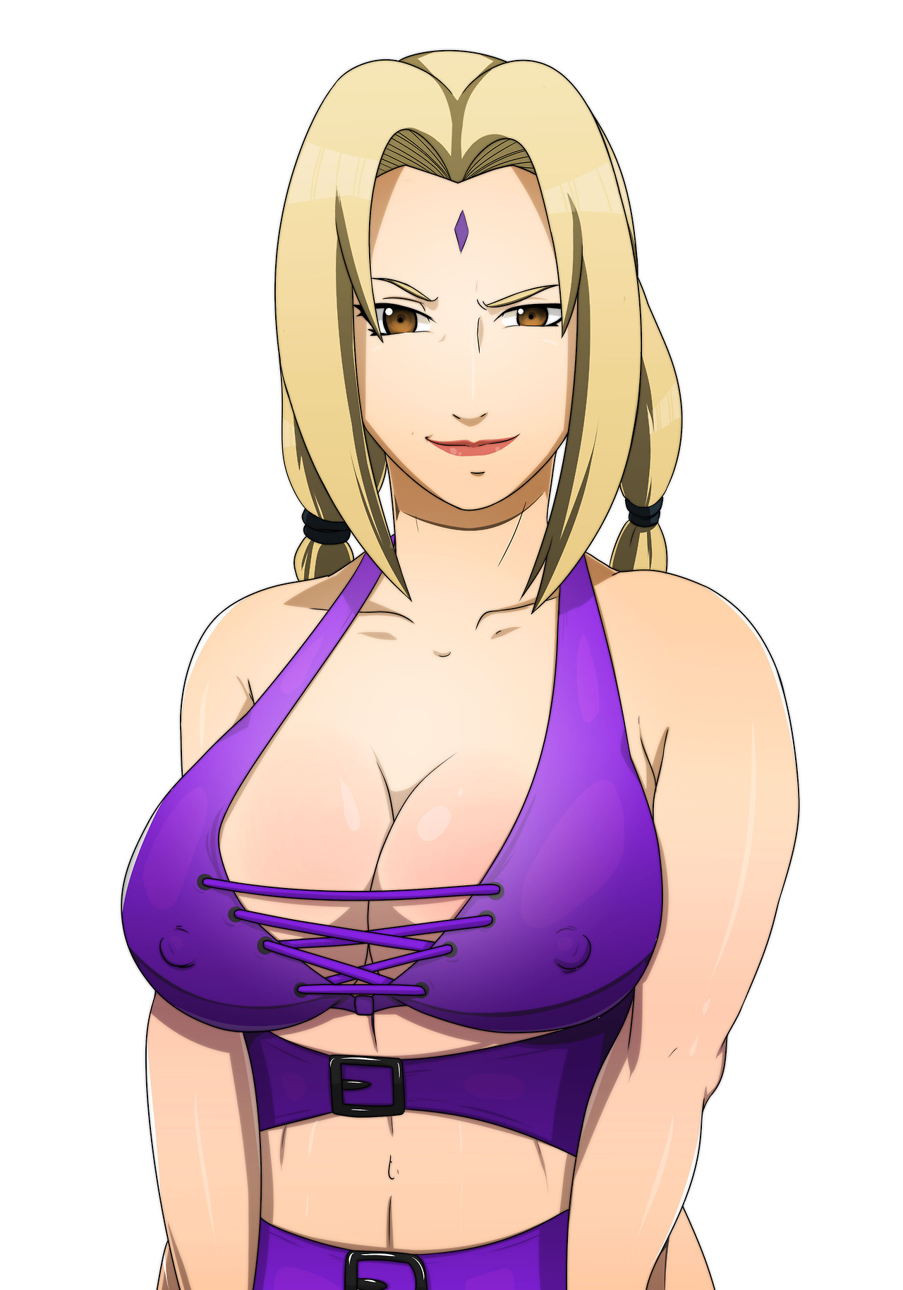 1girls, blonde hair, breasts, brown eyes, cleavage, clothed, erect nipples, female, female only, human, human only, large breasts, meteorreb0rn, naruto, naruto (series), nipples, smile, solo, swimsuit, tsunade, uncensored