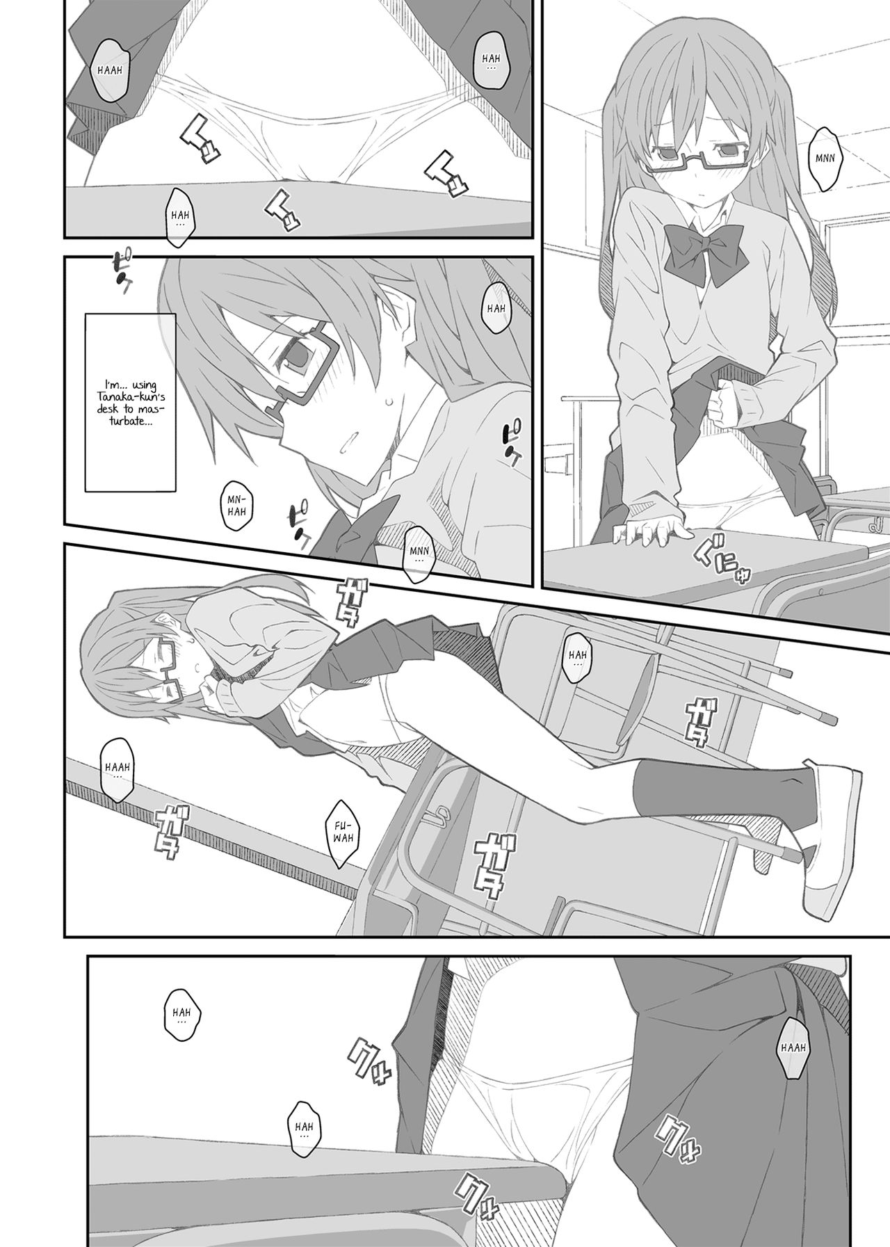 1female, 5koma, at school, blush, blushing female, clitoral masturbation, clitoral stimulation, clitoris, close up pussy, close up view, clothed female, comic, corner humping, corner masturbation, crotch rub, english text, english translation, female, female clothed, female masturbation, frunbell, glasses, japanese onomatopoeia, light skin, light-skinned female, manga, manga page, masturbating, masturbating female, masturbation, monochrome, onomatopoeia, pussy, pussyrubbing through panties, school, school desk, school uniform, schoolgirl, schoolgirl uniform, skirt, skirt lift, skirt lifted by self, table, table humping, table masturbation, through clothes, through clothing, through panties, under skirt