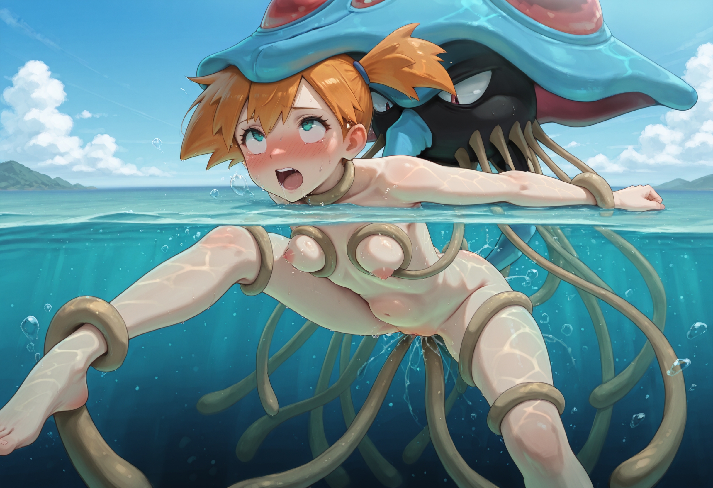 1girl, 1girls, ai, ai art, ai assisted, ai generated, ai-created, beastiality, breasts, completely naked, completely naked female, completely nude, completely nude female, cum in pussy, game freak, greymaker, gym leader, interspecies, kasumi (pokemon), lifting person, misty (pokemon), monster, monster on female, naked, naked female, nintendo, nude, nude female, ocean, partially submerged, penetration, pokemon, pokemon (anime), pokemon (creature), pokemon (species), pokemon anime, pokemon character, pokemon protagonist, pokemon trainer, pokephilia, pussy, small breasts, spread legs, stable diffusion, teenage breasts, teenage girl, teenage tits, tentacle, tentacle sex, tentacles, tentacruel, uncensored, underwater, underwater sex, vaginal, vaginal penetration, waterline view, zoophilia