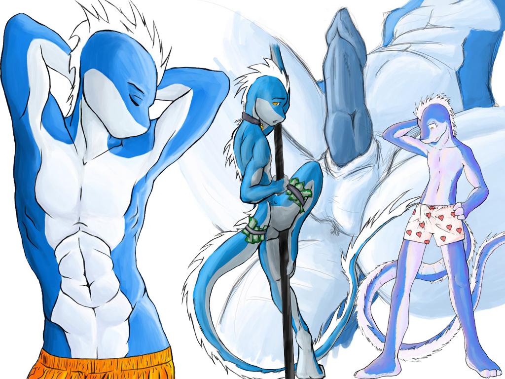 aleron boxer_shorts dancing lizard male male_only money penis pole pole_dancing scalie solo