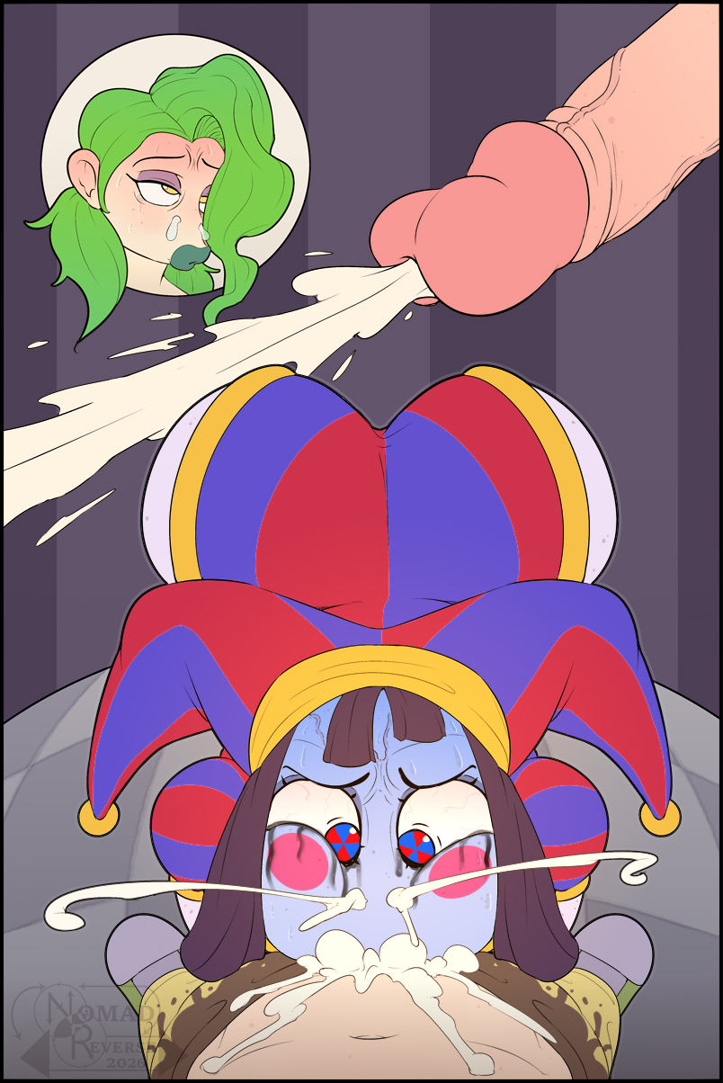 ass, big ass, blowjob, bubble butt, butt, clown, cum, cum explosion, cum in mouth, cum out nose, cum overflow, deepthroat, female, glitch productions, gooseworx, male, nomad reverse, pomni, pomni (the amazing digital circus), pov, self upload, snot, snot bubble, straight, sweat, sweatdrop, sweating, the amazing digital circus