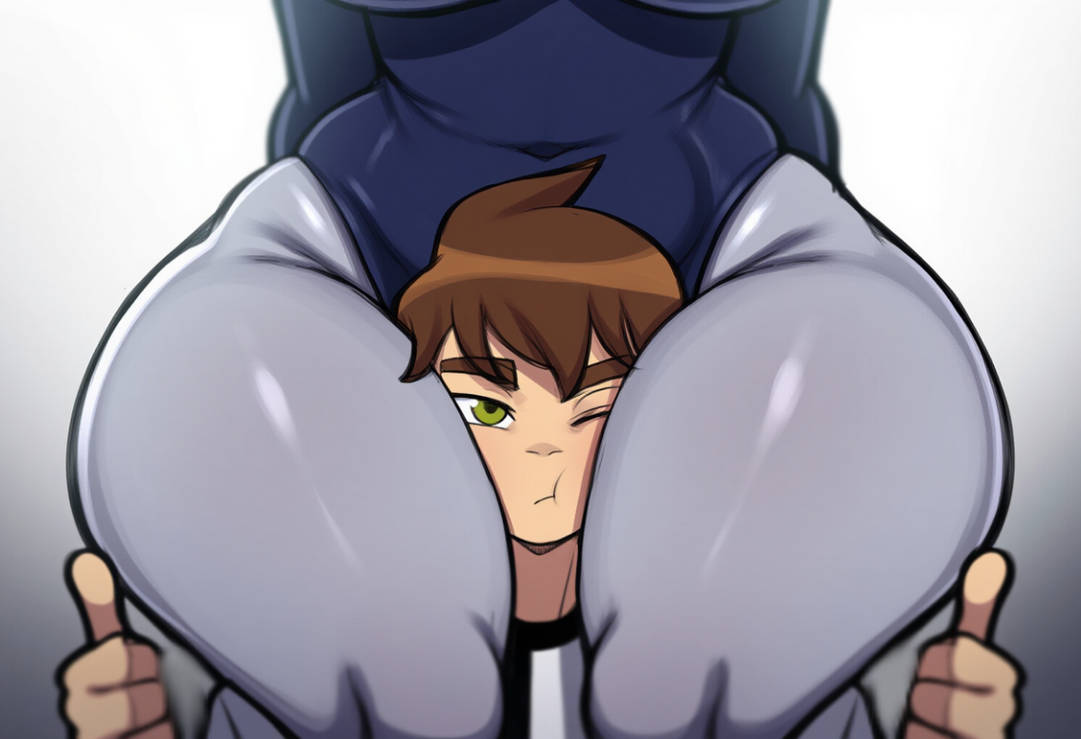 1boy1girl, ai art, ai generated, ben 10, ben tennyson, brown hair, crossover, dc, dc comics, green eyes, head between thighs, rachel roth, raven (dc), teen titans, thebenravenagenda, thumbs up