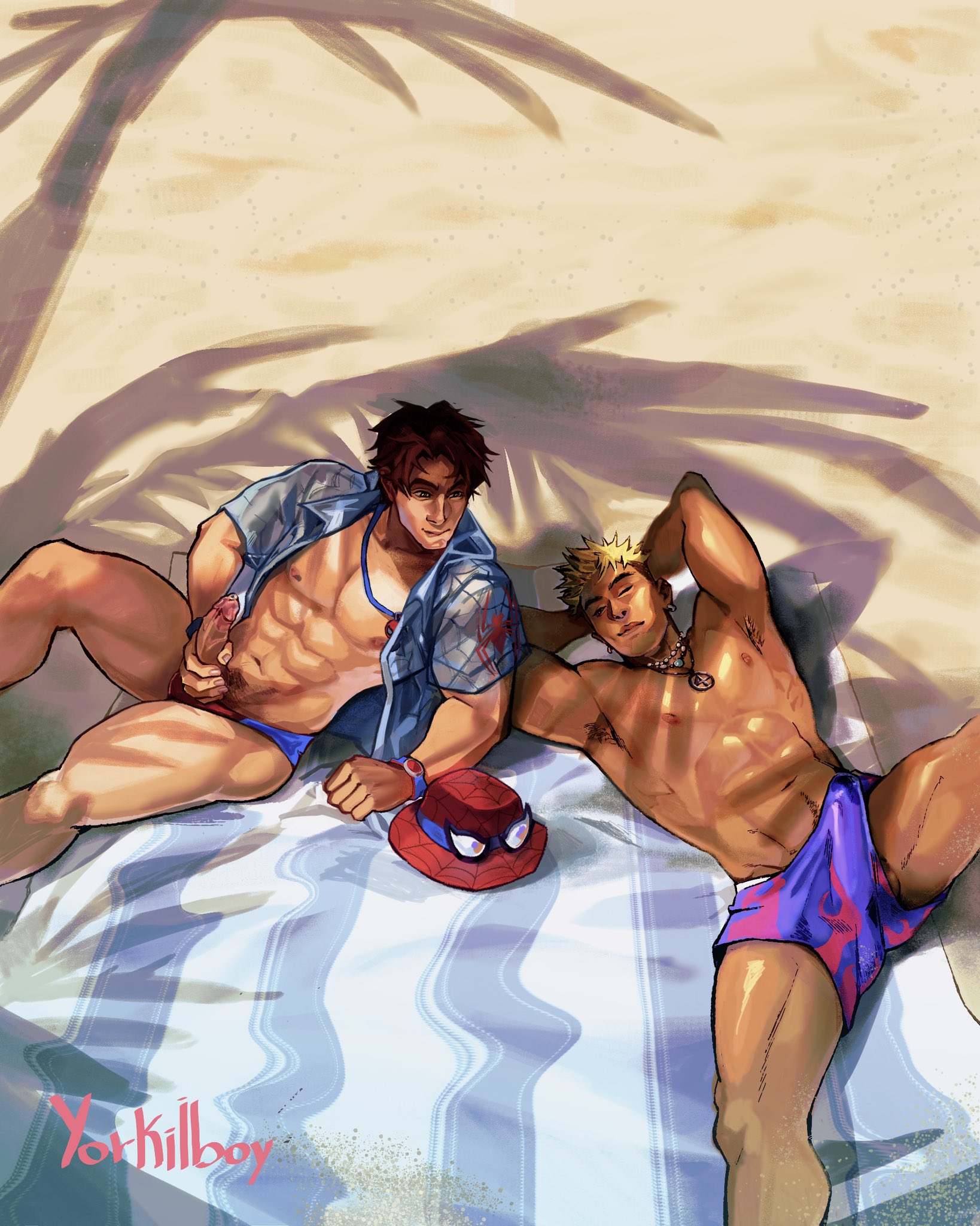 2boys, beach, boner, bulge erection, erect, erect penis, erection, erection bulge, erection under clothes, fantastic four, gay, human torch, human torch (marvel rivals), human torch (sunny sizzler), jacking off together, laying, male, male only, male/male, marvel, marvel rivals, masturbating, masturbating to person, masturbating together, masturbation, peter parker, sleeping, spider-man, spider-man (marvel rivals), spider-man (series), swim trunks, swimsuit, yorkiiboy