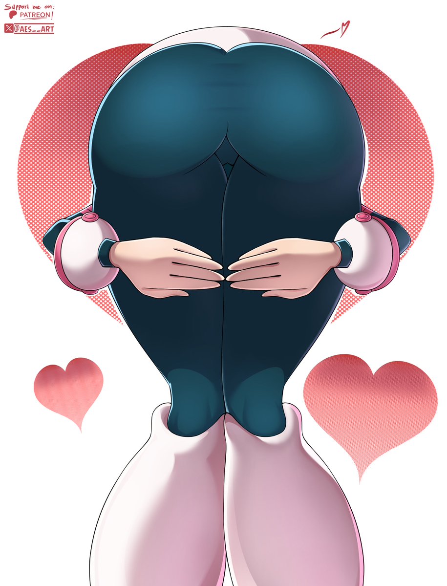 1girls, aes art, ass, ass focus, bodysuit, butt focus, hero outfit (mha), heroine, knees bent, light skin, light-skinned female, my hero academia, ochako uraraka, praise da booty (meme), uravity, white skin