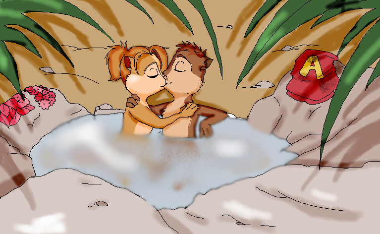 alvin_and_the_chipmunks alvin_seville brittany_and_the_chipettes brittany_miller chipettes chipmunk closed_eyes furry hot_tub kissing no_humans