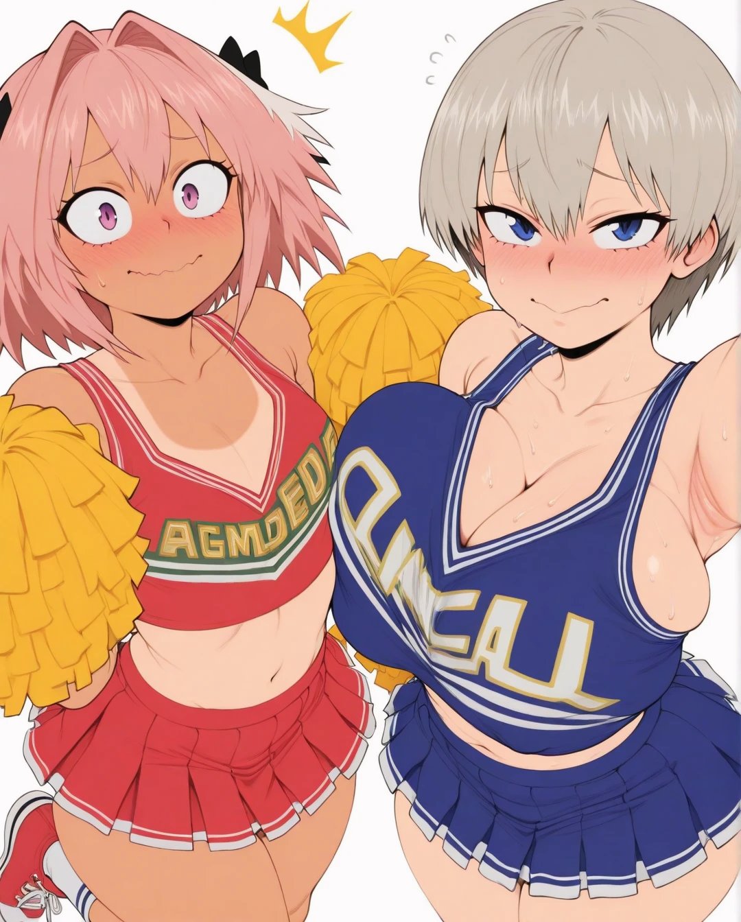 1boy, 1girls, ai generated, astolfo (fate), cheerleader, fate (series), female, femboy, ironart, ironart158, uzaki hana, uzaki-chan wa asobitai!