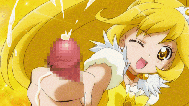 16:9 :d animated artist_request censored clothing cum cumshot cure_peace handjob head_ornament long_hair magical_girl mouth_open one_eye_closed penis precure pretty_cure ribbon ring smile_precure yayoi_kise yellow_eyes yellow_hair