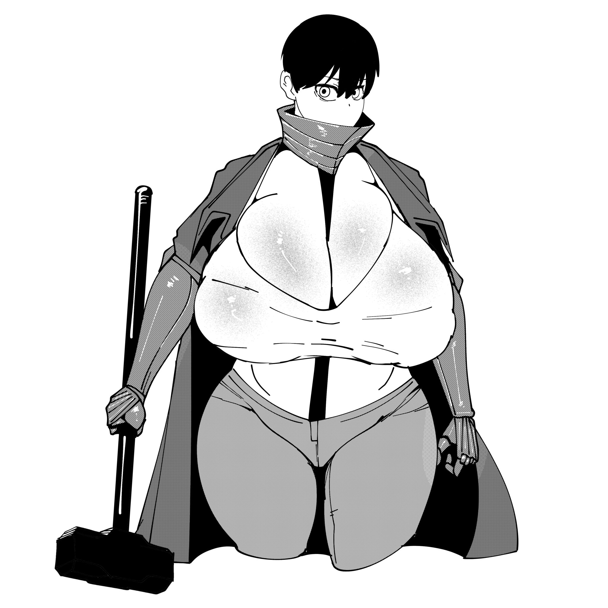 , 1girls, big breasts, boob window, breasts, breasts covered, cleavage, curvy, curvy figure, enormous breasts, female, female only, giant breasts, gigantic breasts, hammer, holding weapon, huge breasts, huge thighs, hyper breasts, seder (shinhyunxi), shinhyunxi, sledgehammer, thick, thick thighs, thighs, thunder thighs, trenchcoat, venus body, voluptuous, voluptuous female